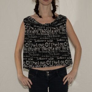 Y2k graphic sequin tank top newspaper print cowl neck size XXL mixit